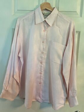 Eddie Bauer Oversized Pale Pink Linen  Button-Up Shirt - EUC